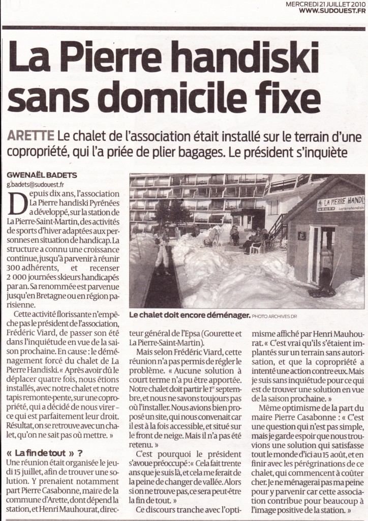 Article Sud Ouest Juillet 2010
